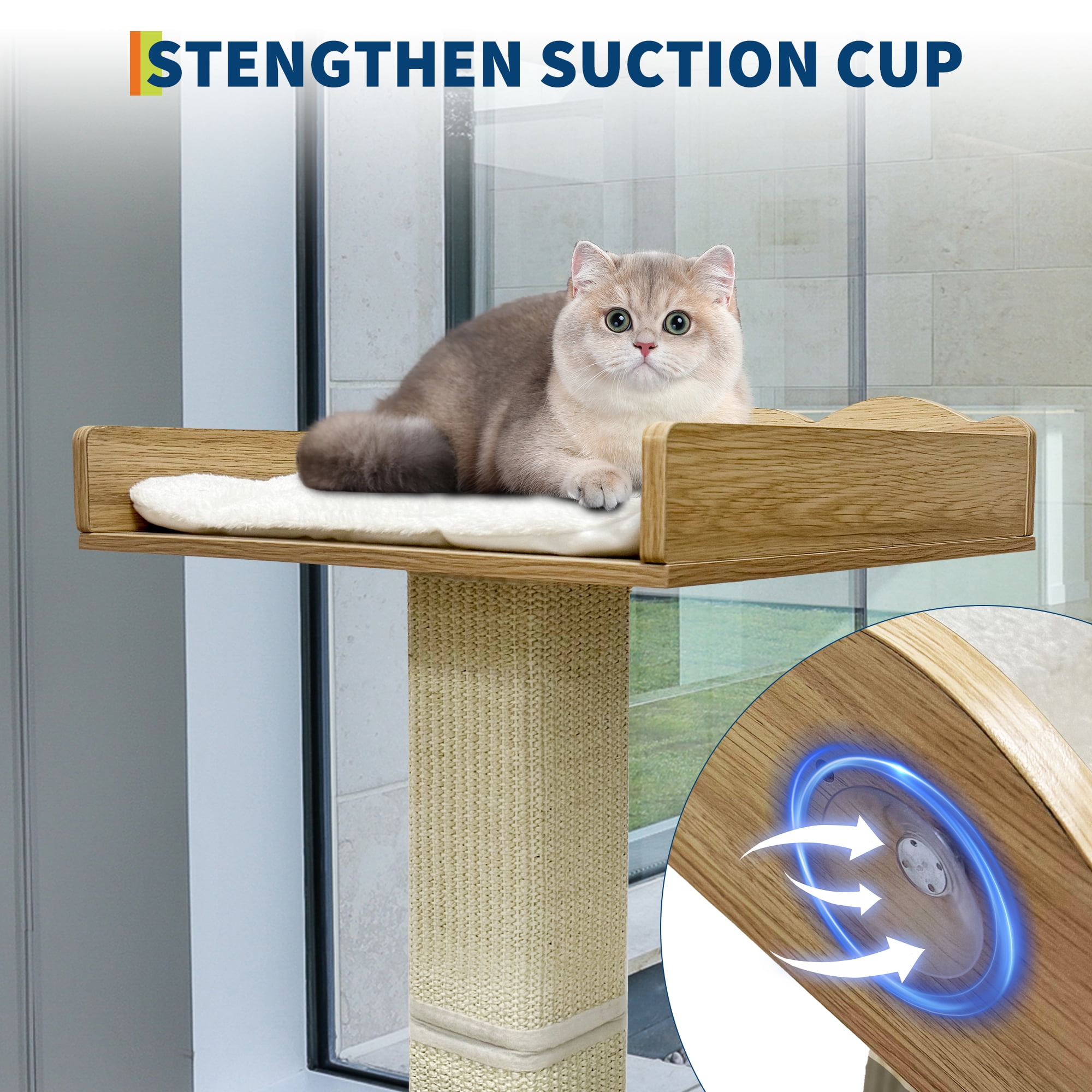 Amkui 40" Tall Cat Window Perch with Scratching Posts & 2 Platforms,Cat Kitten Sisal Climbing Tree with Suction Cups,Window Cats Bed with Removable Cushion