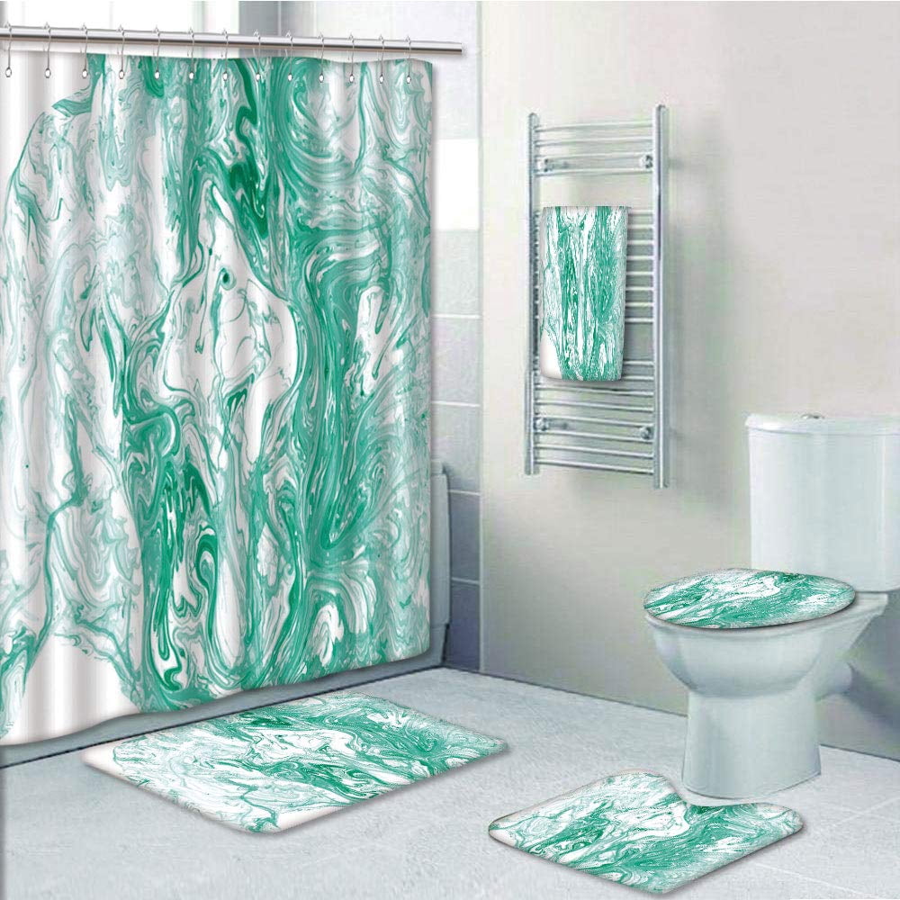 Watercolor Marbling Bathroom Shower Curtain Toilet Seat Cover Rugs Bath Mat Sets