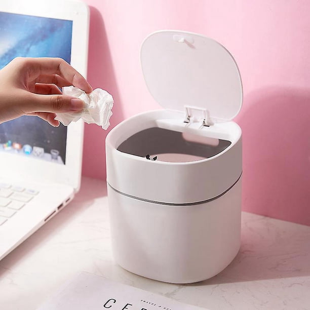 Deseche Los Rollos De Algodón, Las Esponjas De Maquillaje Y Los Pañuelos De Papel; (columpio cuadrado - blanco) Mini bote de basura de plástico moderno con tapa para tocador de baño, Des