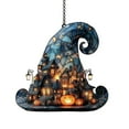 thumbnail image 2 of Witch Hat Hanging Halloween Decorations，2D Acrylic Witch Hat Stained Glass Window Hanging Sun Catcher Decor，Halloween Wall Art Ornament,Purple, 2 of 6