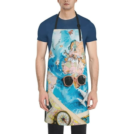 

Xecao Vintage Map Travel Essentials Print Kitchen Cooking Aprons Waterproof Adjustable Bib Aprons with 2 Pockets for Women Men Chef