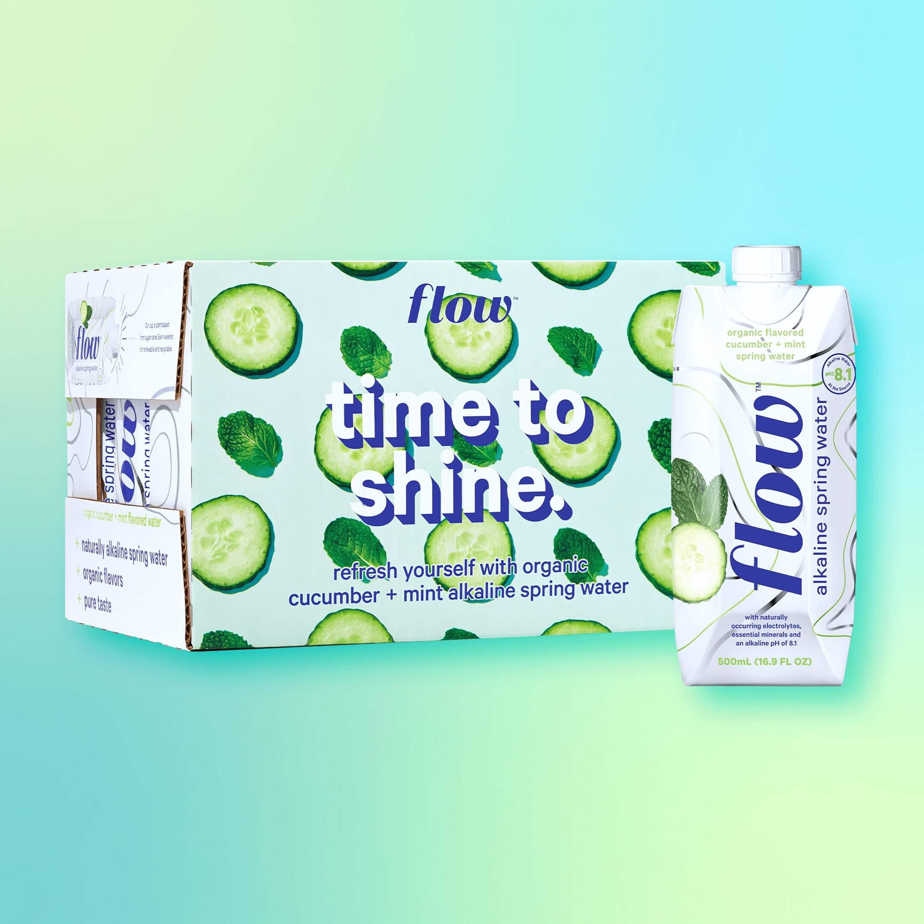 Flow Alkaline Spring Water- 100% Organic Cucumber Mint Flavored Alkaline Spring Water, 16.9 fl oz, 12 Pack Bottles