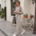thumbnail image 4 of SUNBS Two Piece Sets Womens Lounge Sets Fall Wide Leg Pants with Pocket Matching Sets Crew Neck Top Casual Pajamas Sets Clothes, 4 of 8