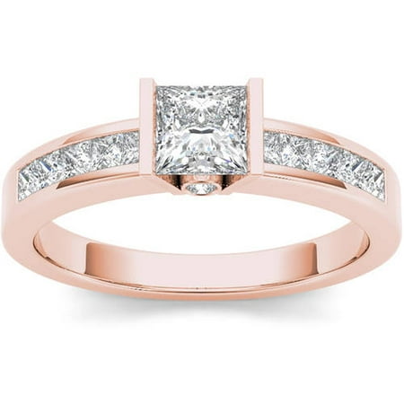 1 Carat T.W. Diamond Princess-Cut Half-Bezel Classic 14kt Rose Gold Engagement Ring
