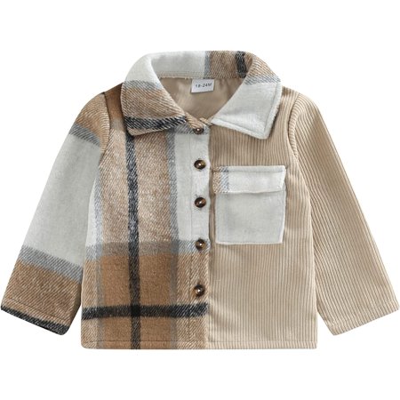 

PIKADINGNIS Kids Toddler Boys Button Down Corduroy Jacket Shirts Plaid Patchwork Long Sleeve Oversized Shacket Tops with Pockets