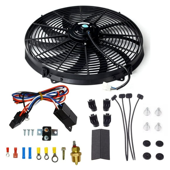 Confote 16 inch Electric Radiator Fan High 3000   CFM Thermostat Wiring Switch Relay Kit Black