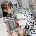 thumbnail image 5 of Toddler Baby Girl Dress Chinese Asian Qipao Plaid/Floral Printed Cheongsam Short Sleeve Summer Dress 1-6 Years, 5 of 5