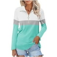 thumbnail image 2 of Blue Women's Long Sleeve T-shirt, Women'S 3/4 Sleeve Quarter Zip Shirts Collared V Neck Pullover Top Collared Casual Fall Tunic Color Block Blouses,Women's Long sleeve T-shirt S, 2 of 7