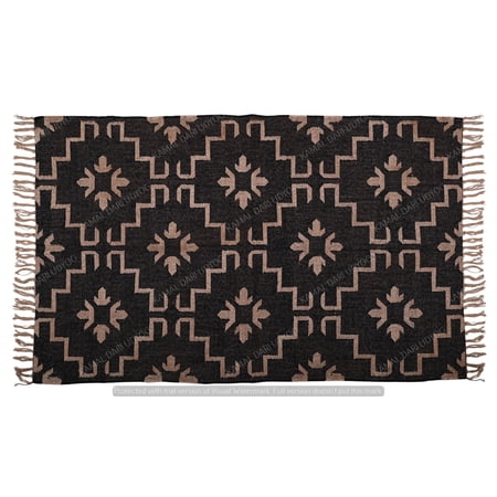 Wool Jute Kilim Rug, Handwoven, Decorative Kilim Dhurrie Rug, Accent Traditional Indian/WOOL JUTE RUGS Vintage Handwoven Bohemian Modern Gifts Rug ( 5x8 Ft ) ( KILM- 19 )