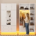 thumbnail image 3 of ANPOO 93'' Tall 3 Door LED Wardrobe Armoire with Top Cabinet, Motion Sensor Light, Mirror, 2 Drawers & Hanging Rod, Large Storage Armoire, White Wood Clothes Cabinet for Bedroom, 3 of 10