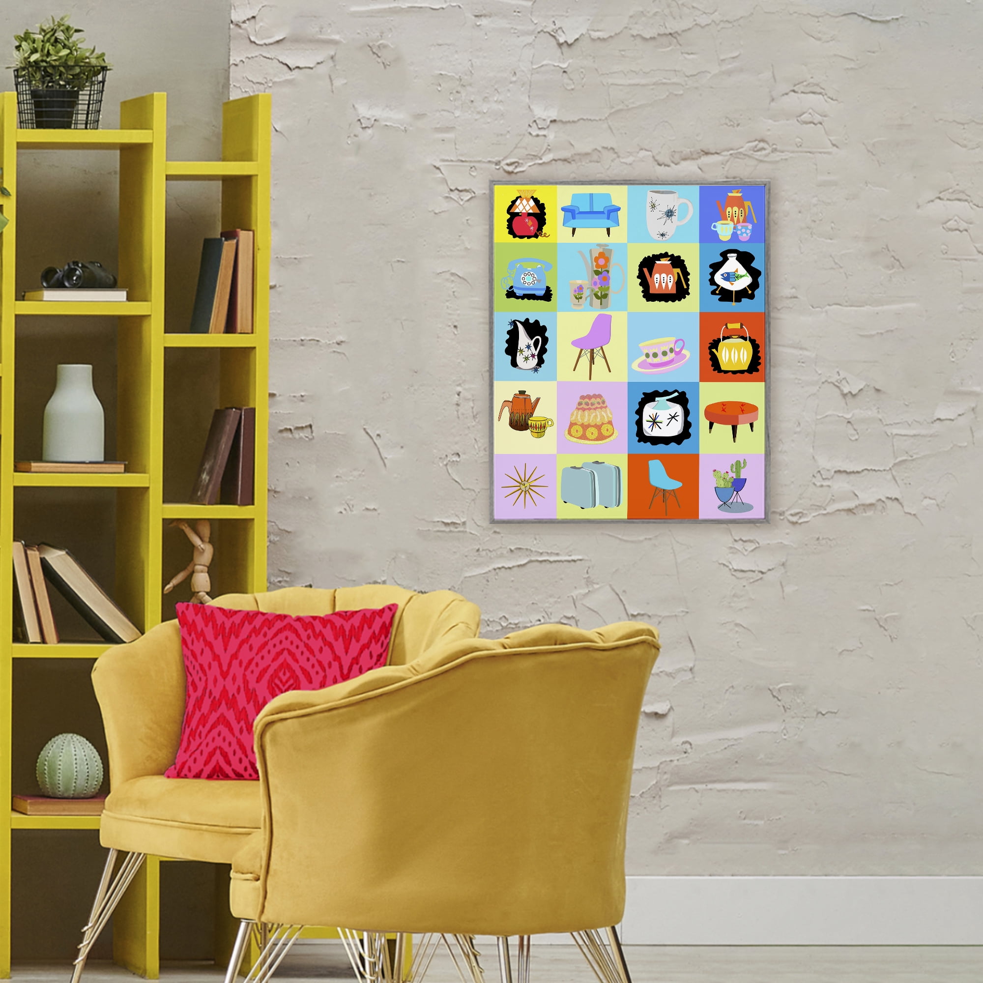 Retro Vintage Vignettes Gray Framed Giclee Art, design by Lynnda Rakos