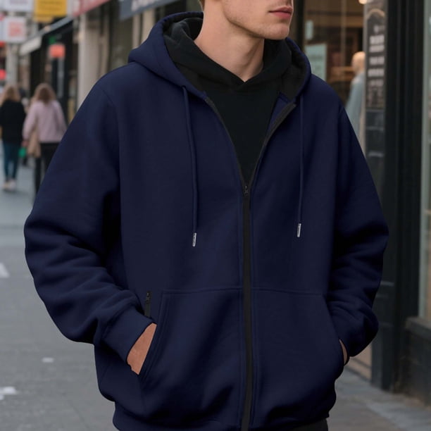 pstuiky camisa de manga larga para hombre, Sudadera con capucha y bolsillo de manga larga con cremallera y color liso para hombre tops de invierno para hombre m