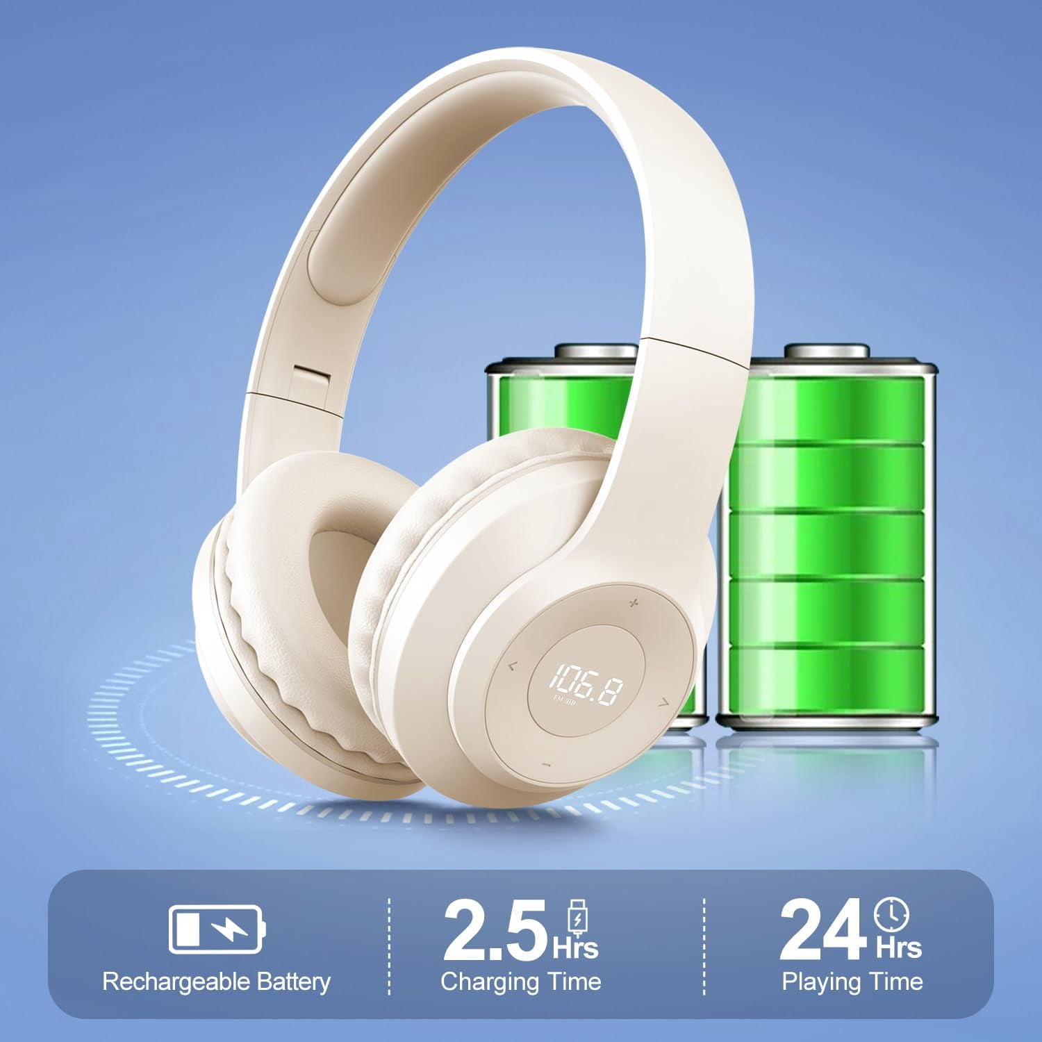Rechargeable Portable FM Radio Headphones - High Sensitivity Reception, LED Display, Soft Ear Cushions, for Meetings, Work, Hiking, and Jogging