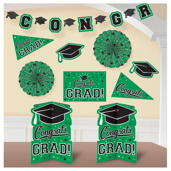 Graduation ROOM DECORATING KIT GREEN Party Decoration Grad Wall Banner Table 2022