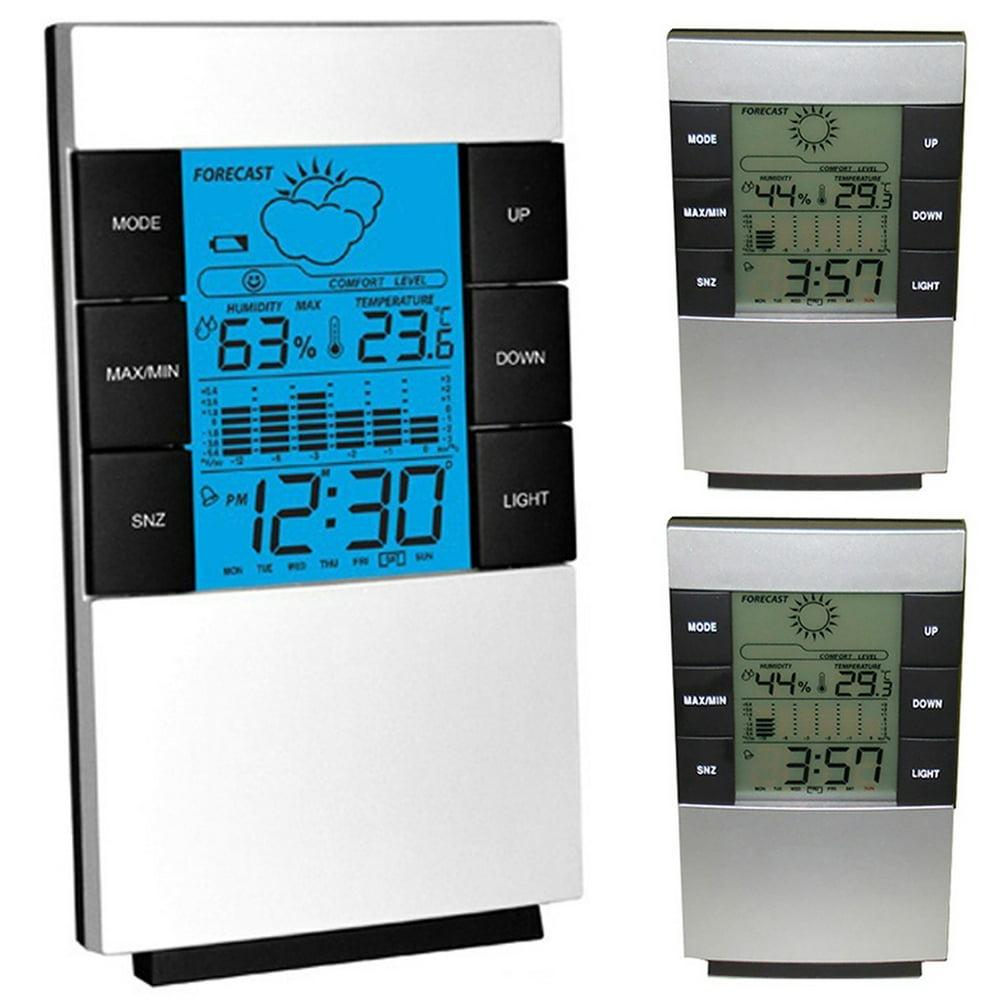 Weather Forecast Electronic Temperature & Humidity Calendar Alarm Clock Blue Backlight Walmart