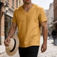 thumbnail image 6 of Men's Cotton Linen T-Shirts V Neck Premium Basic Short Sleeve Tees - Fitted Style, Ultra Soft, Comfort Tops Yellow, 6 of 8