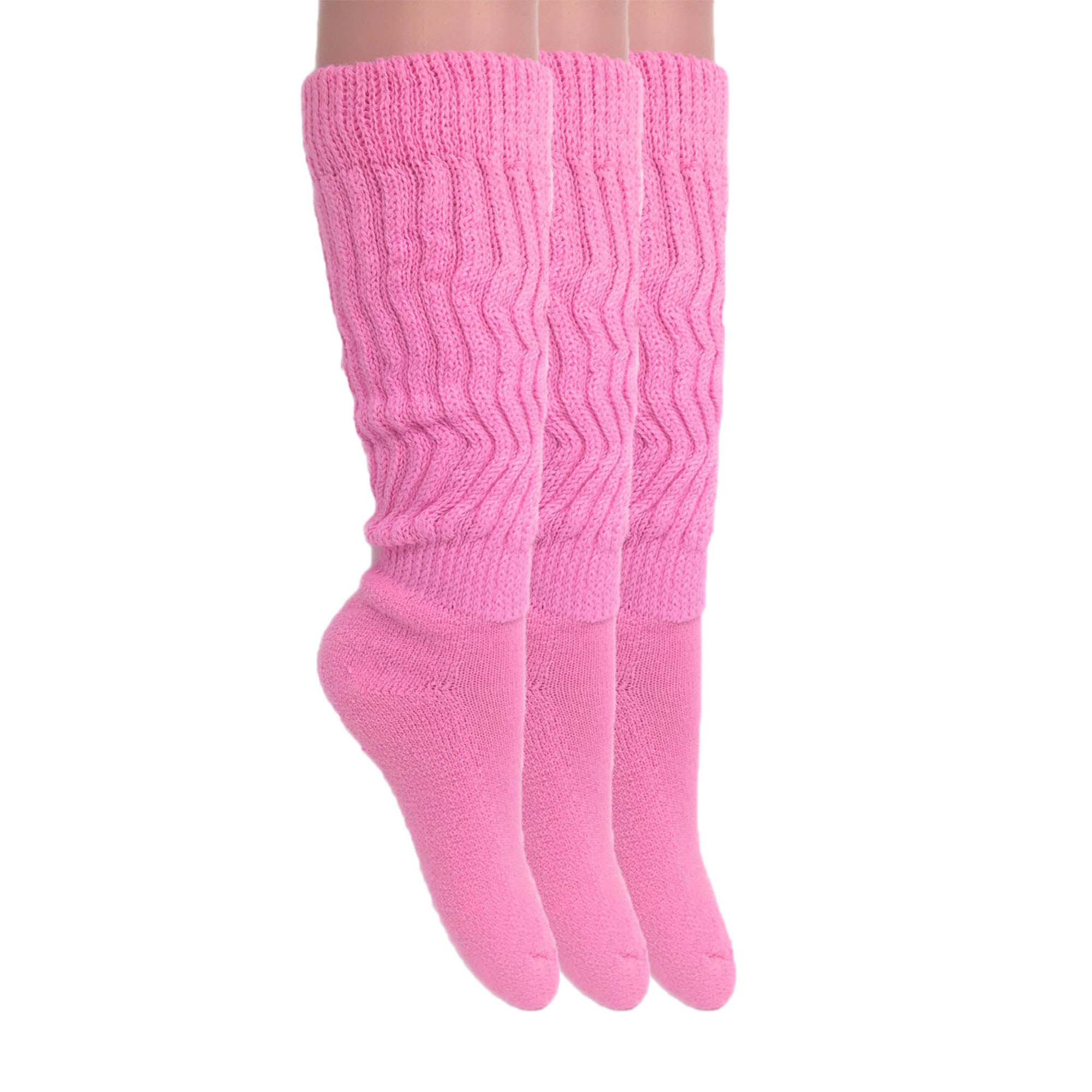 Fitness Slouch Socks Knee High Cotton Pink Socks 3 Pairs Size 911