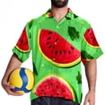 thumbnail image 4 of Watermelon Men's Short Sleeve Printed Button Down Beach Shirt Casual Summer Unisex Tops with Spread Collar, 4 of 6