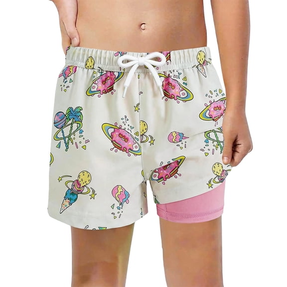 Kiijoy Boys Swim Trunks with Compression Liner Beach Board Shorts Bathing Suit, Sizes 5-6