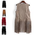 thumbnail image 2 of Chaqueta de gamuza sintética sin mangas para mujer, con flecos y borlas, estilo hippie de los años 70, cárdigan con frente abierto, 2 of 5