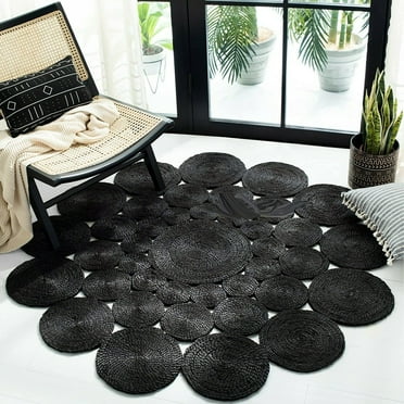 Avgari Creation Round Black Color Hand Braided Area Rug Living room  Indoor Outdoor Carpet Door Mat-6x6 Square Feet (72x72 Inch)