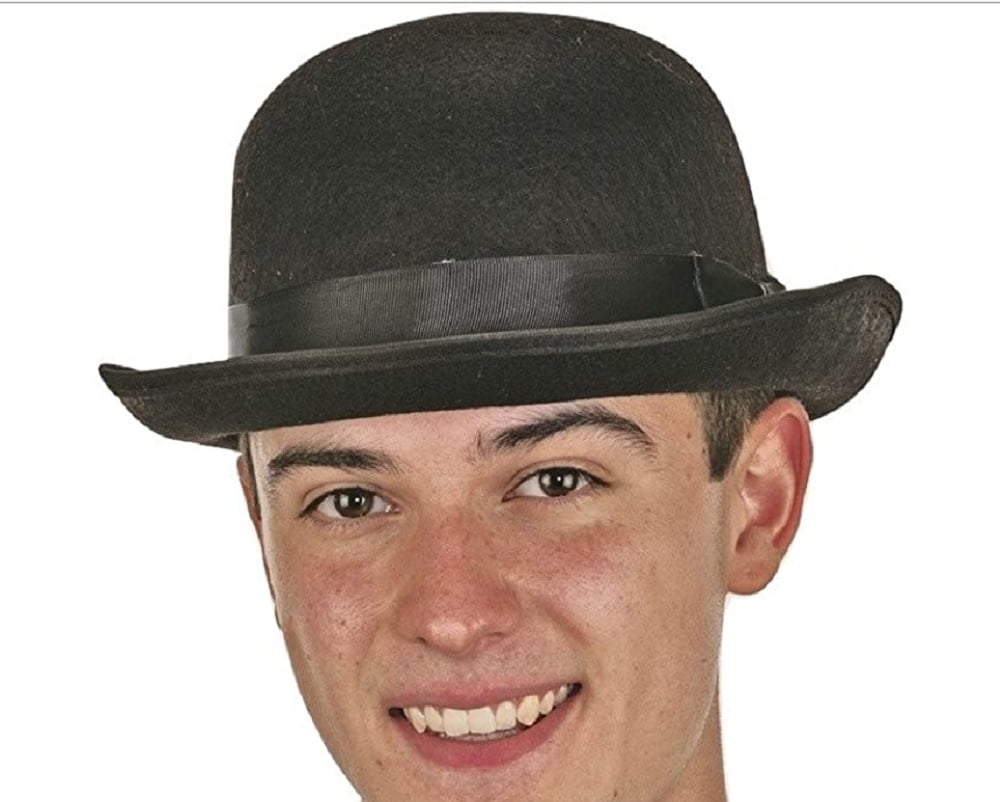 Black Felt Bowler Hat With Black Band 