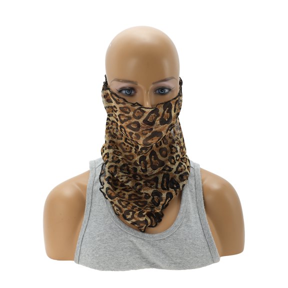 Unique Bargains 1 Pc Neck Gaiter Leopard Earloop Scarf Mask Bandana Brown