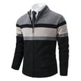 thumbnail image 2 of ohmzyzo Sweaters for Men Full Zip Cardigan Sweaters Casual Cable Knitted Stand Collar Coats Slim Fit Thermal Tops for Men Color Blocked Tops Gray 3XL, 2 of 4