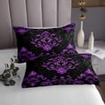 thumbnail image 3 of Manfei Victorian Damask Coverlet Set King, Vintage Baroque Floral Bedding Set, Black Purple Bedroom Set, Breathable Bedroom Decor, 3 Pieces, 3 of 6