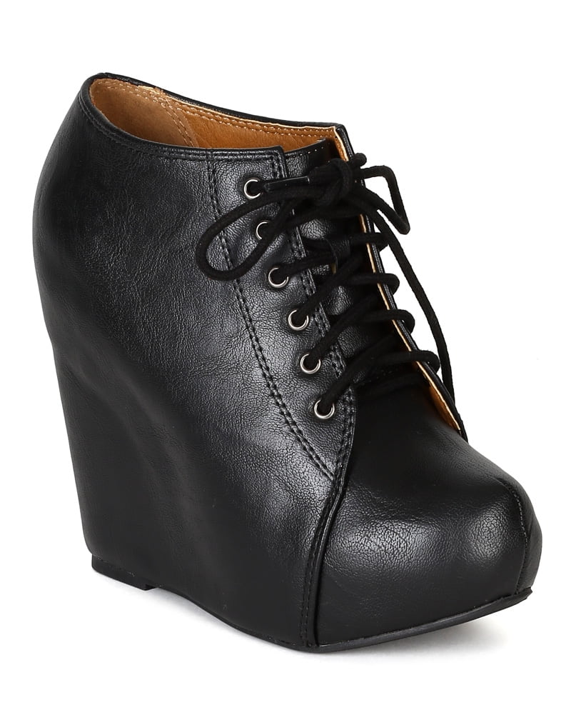 Soda BE50 Leatherette Women Almond Toe Hidden Platform Wedge Ankle Bootie -  Walmart.com