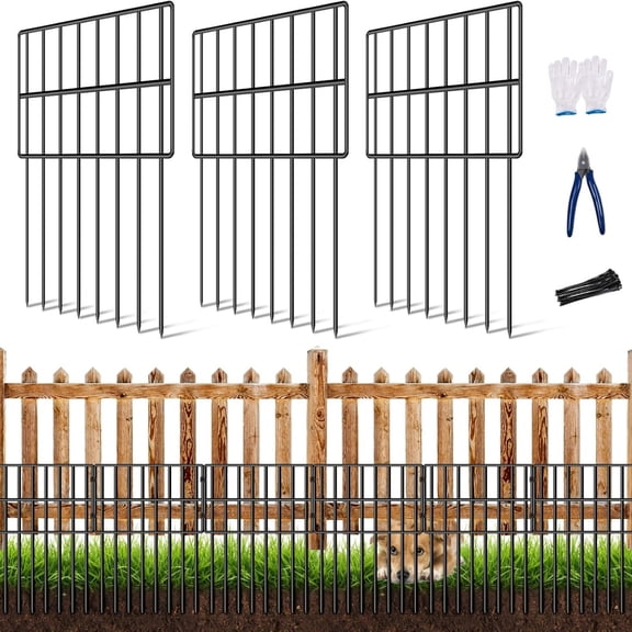 25 Pack Garden Animal Barrier Fence, 17in(H) x27ft(L) No Dig Decorative Fences, 1.5in Spike Spacing Rustproof Metal Garden Fence Border for Dogs Rabbits, Bottom Blocker for Outdoor Yard Patio