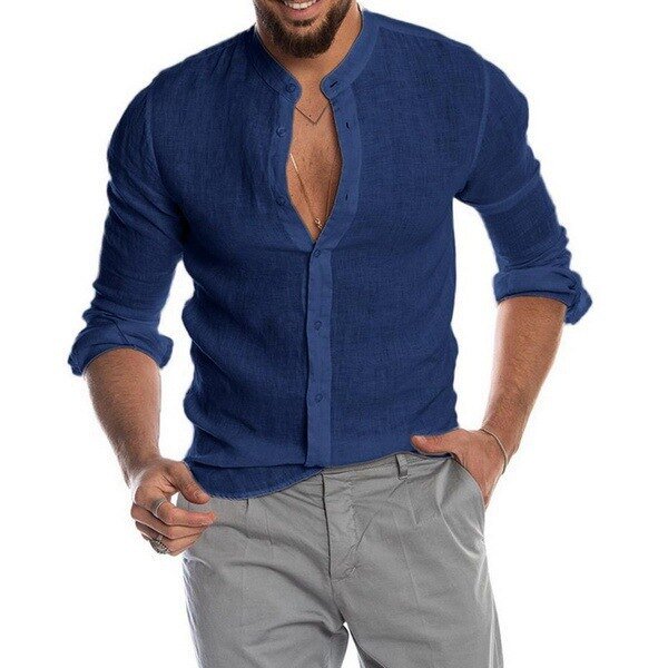 S-5XL! 2023 NOVEDAD DE VERANO camisa informal de lino de Color sólido para hombre cárdigan de manga larga camisas finas y transpirables Tan Jianjun unisex