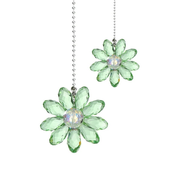 Uxcell 2Pack Ceiling Fan Pull Chain, 24" Crystal Flower Pendant Chain Extender, Green