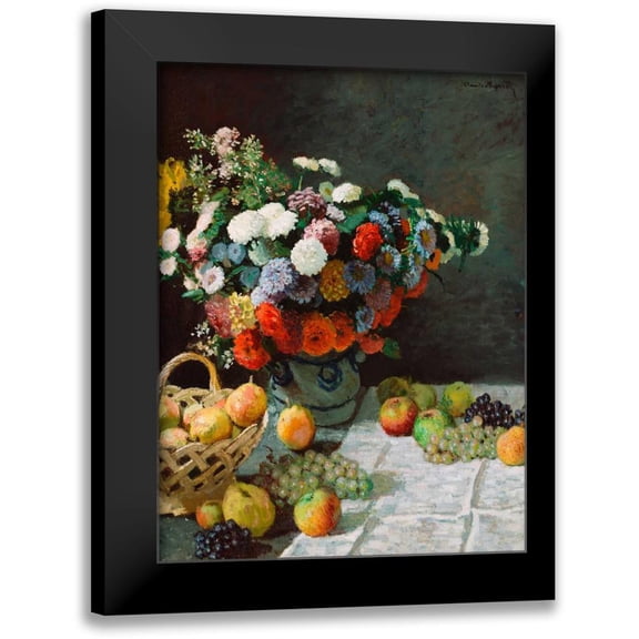 Monet, Claude 12x14 Black Modern Framed Museum Art Print Titled - Still life with flowers and fruit