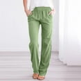 thumbnail image 2 of UYISJ Womens Trousers Elastic Mid Waist Pants with Pockets Casual Lightweight Straight Leg Solid Color Pants Lounge Loose Pants Green M, 2 of 6
