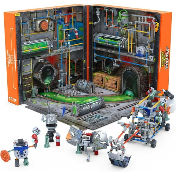 HEXBUG JUNKBOTS Large Factory Habitat Metro Sewer System, Surprise Toy Playset, Build and LOL with Boys and Girls, Toys for Kids, 285  Pieces of Action Construction Figures, for Ages 5 and Up