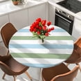 thumbnail image 2 of Sage Green Blue Striped Table Cloth, Round Fitted Tablecloths with Elastic Edge, Farmhouse Sage Green Stripes Wipeable Waterproof Table Cover for Kitchen Wedding 55-60 Inches, 2 of 4