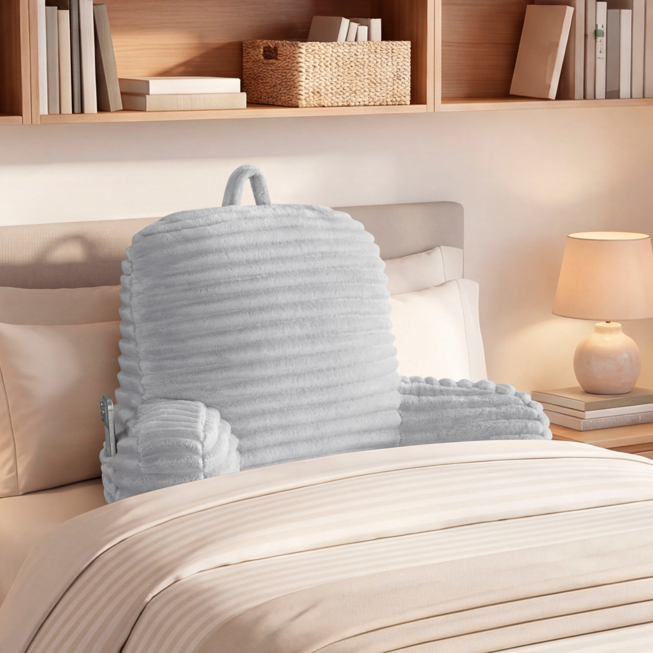 The Sheet Lab Ribbed Plush Backrest Pillow, Gray, 29" x 24.5" x 10.5"
