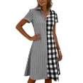 thumbnail image 6 of Horkkom Midi Dresses for Women V Neck Short Sleeve Shirt Dresses Summer Plaid Print Casual Dresses M, 6 of 7