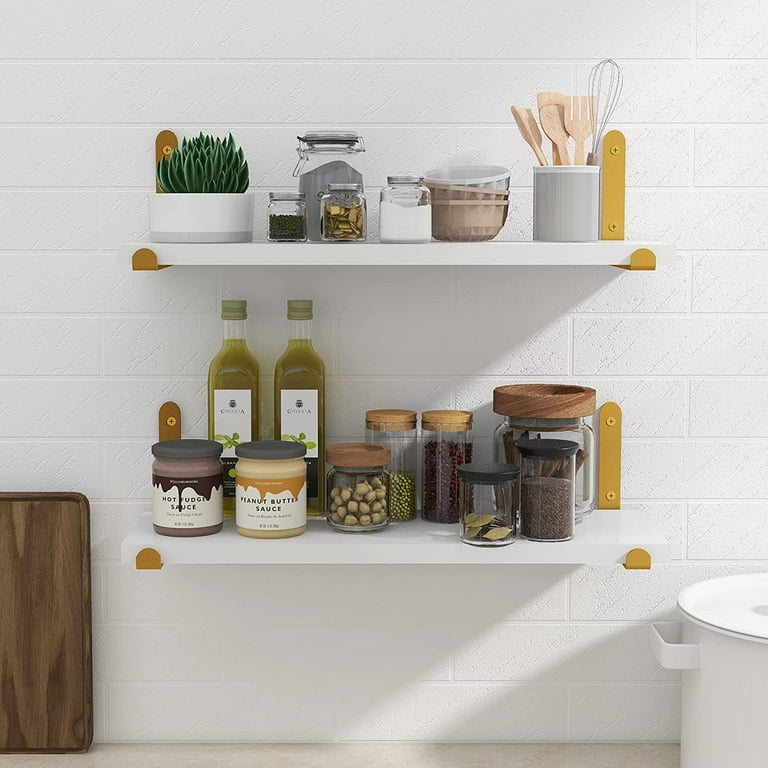 Afuly Wood Floating Shelves 2 Pcs White Wall Shelf Storage Shelves for  Bedroom Kitchen Bathroom