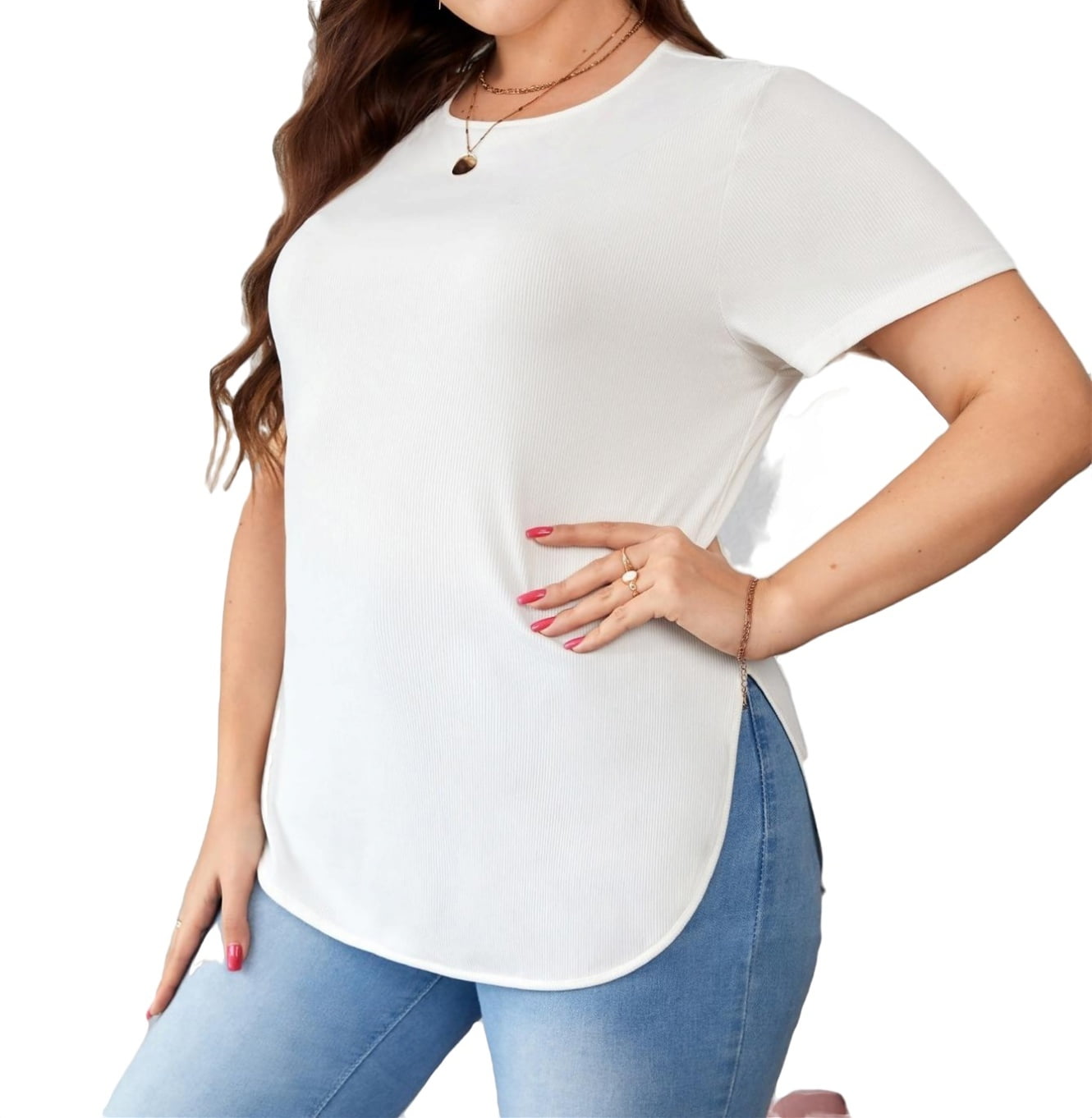 Women Plus Size Basics Irregular Wavy Hem T-shirt