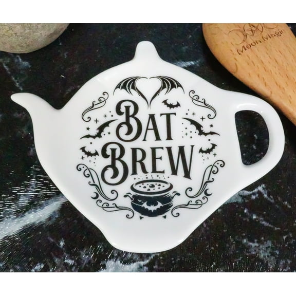Pack Of 2 Wicca Bat Brew Cauldron Porcelain Tea Spoon Or Bag Rest Petite Plate