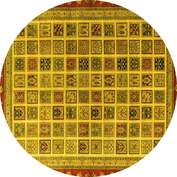 Ahgly Company Indoor Round Oriental Yellow Modern Area Rugs, 5' Round