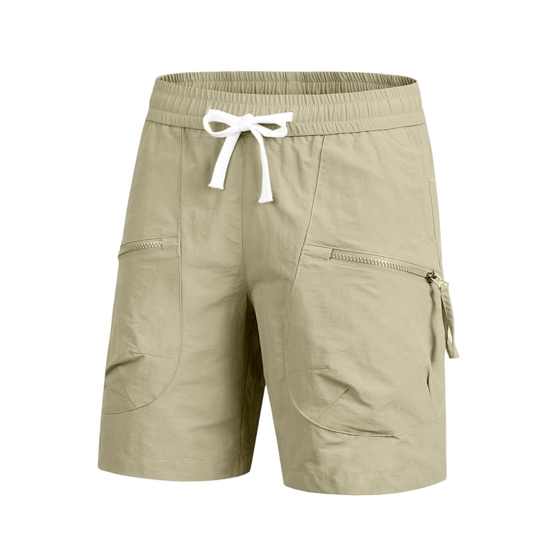 USNSM Men's Summer Solid Color Zipper Pocket Elastic Waist Five
