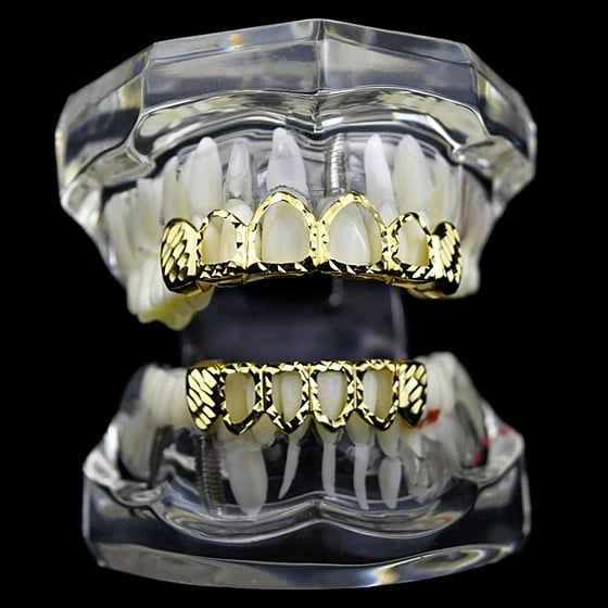 Best Grillz 14K Gold Plated Grillz Set DiamondCut Four 4 Open Face