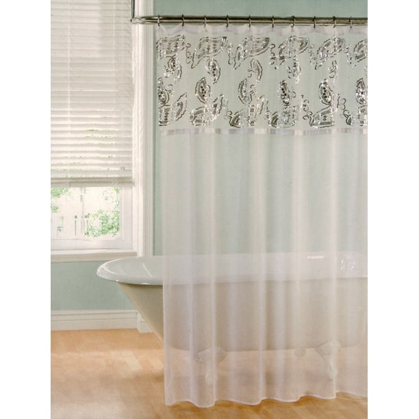 Lily Sheer Sequins Shower Curtain White 70x72