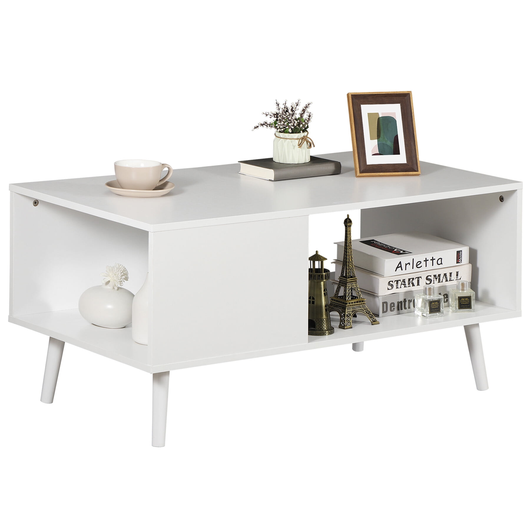HomGarden Wood Coffee Table, Modern Console Sofa Side Table Cocktail Table for Living Room White