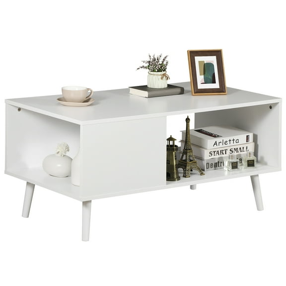 ZENSTYLE Durable MDF Coffee Table with Open Storage Shelf for Living Room Modern Furniture White