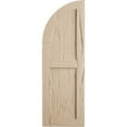 thumbnail image 2 of Ekena Millwork 12"W x 72"H (60" Low Side) Timberthane Hand Hewn Two Equal Flat Panel w/Quarter Round Arch Top Faux Wood Shutters (Per Pair), Primed Tan, 2 of 6