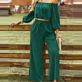 thumbnail image 4 of 2 Piece Outfits for Women Casual off Shoulder Long Sleeve Crop Tops Drawstring Wide Leg Pants Matching Lounge Sets, 4 of 8